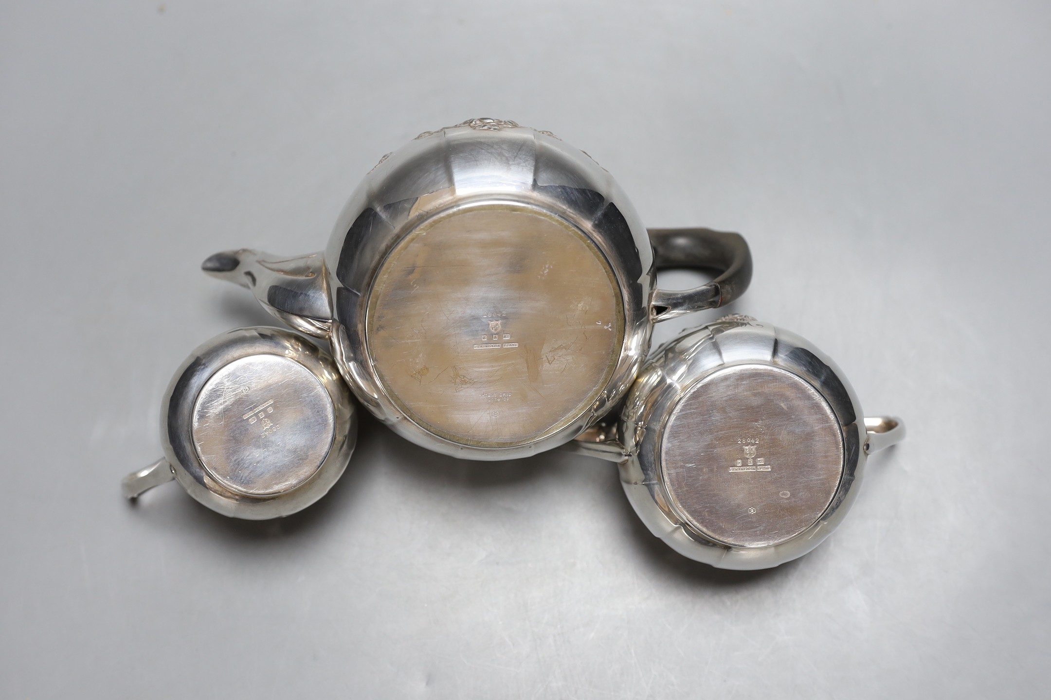 An Elkingtons silver plated three piece tea set